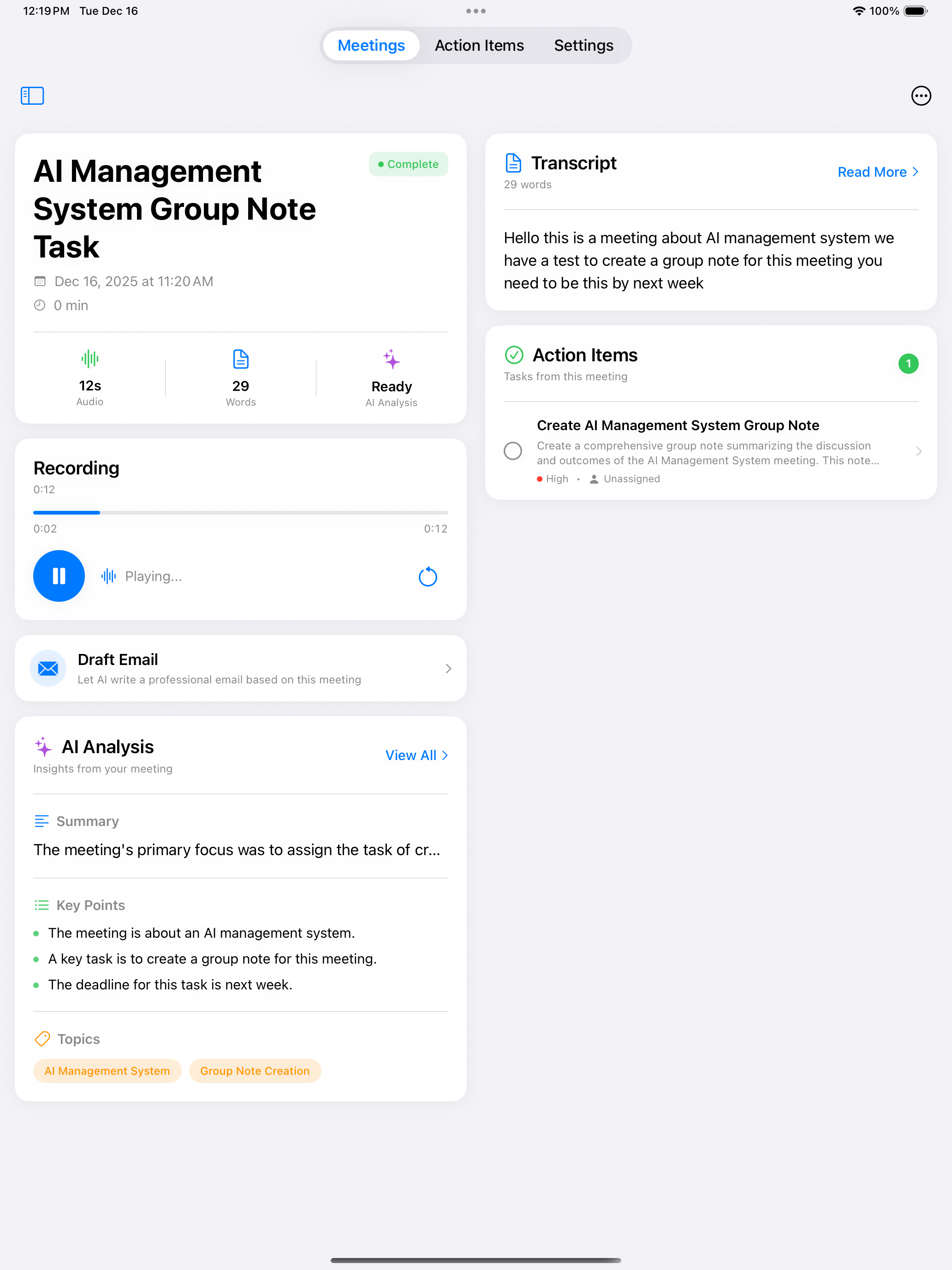 AI Note Taker on iPad